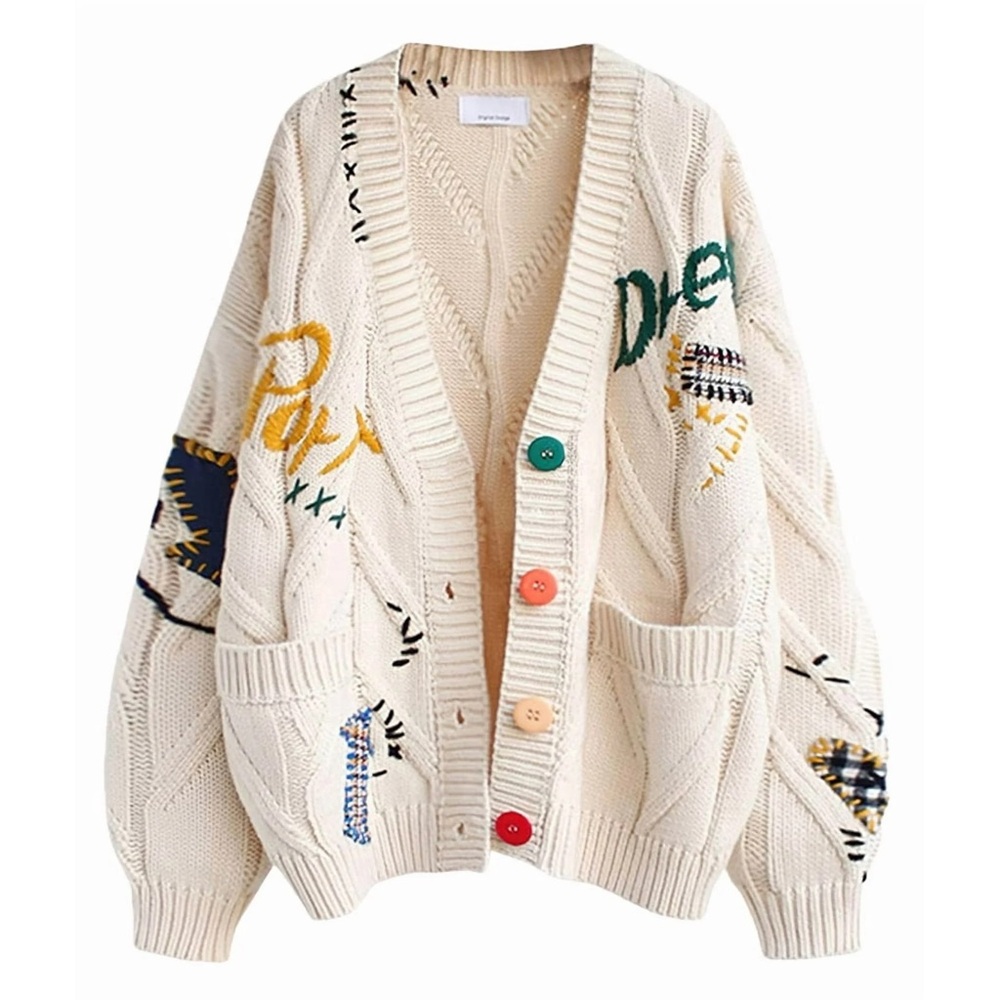 Colorful Button Cream Sweater